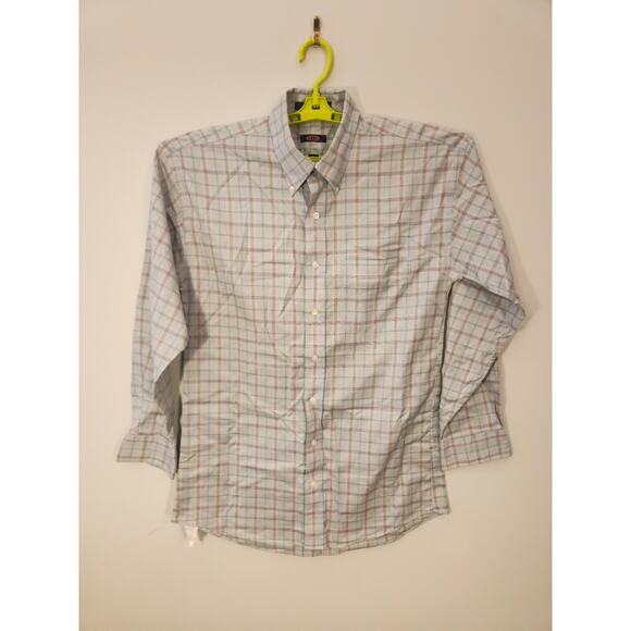 Overton Shirt Mens Large Blue Plaid Long Sleeve 100% Cotton Preppy Wrinkle Free - Picture 4 of 11